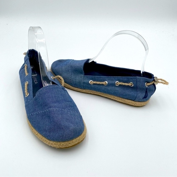 Nautica Rudder Espadrille Canvas Rope Nautical Slip On Flats Boat Shoes Size 7.5 - Picture 1 of 6